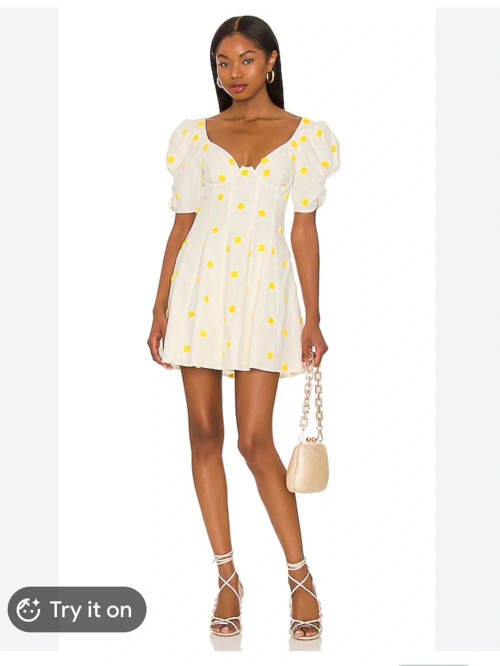 NWT For Love And Lemons Claude Mini Dress Polka Dot White/Yellow Med Revolve